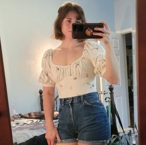 Free People floral puff sleeve bodysuit